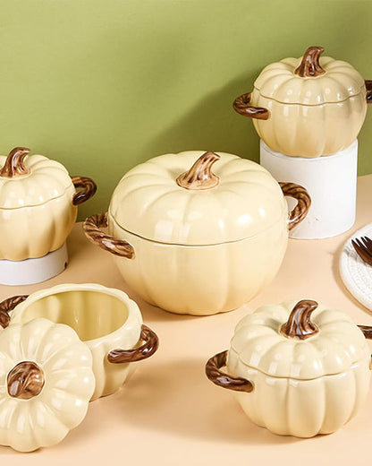 Pumpkin Ceramic Casserole with Lid - Cream 3 Ltr