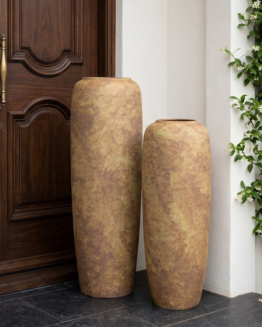 Rustic Earth Tone Floor Vase - Set Of 2