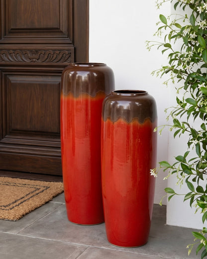 Crimson Ombre Floor Vase - Set Of 2