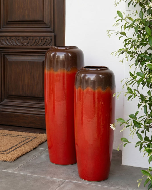 Crimson Ombre Floor Vase - Set Of 2
