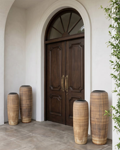 Walnut Wood Finish Floor Vase - Set Of 2