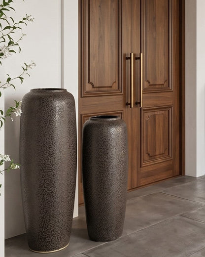 Charcoal Matte Textured Floor Vase - Set Of 2