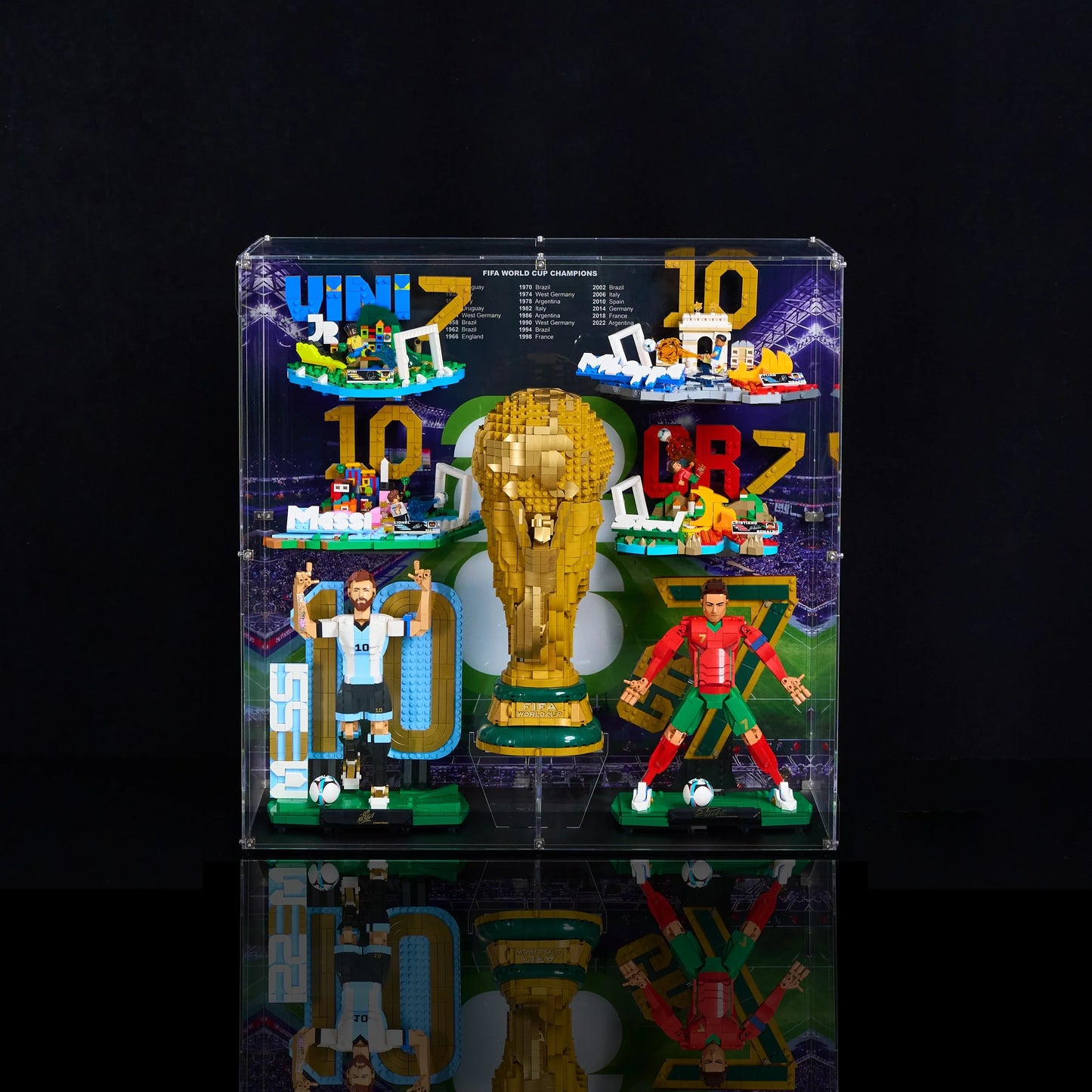 LEGO Display Case For Editions Soccer Legend Lionel Messi & Cristiano Ronaldo &Soccer Highlights 4 sets & FIFA World Cup™ Official Trophy