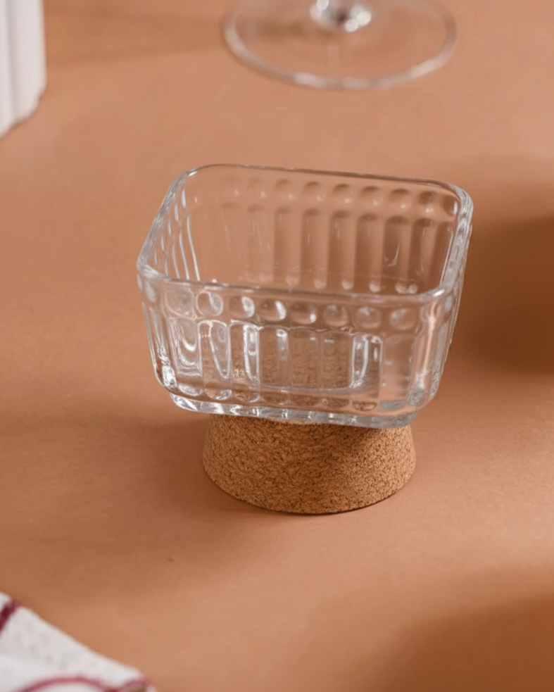 Modern Ribbed Glass Dessert Bowl