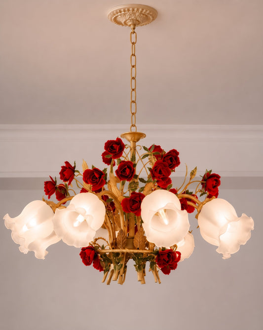 Crimson Rose French Floral Chandelier