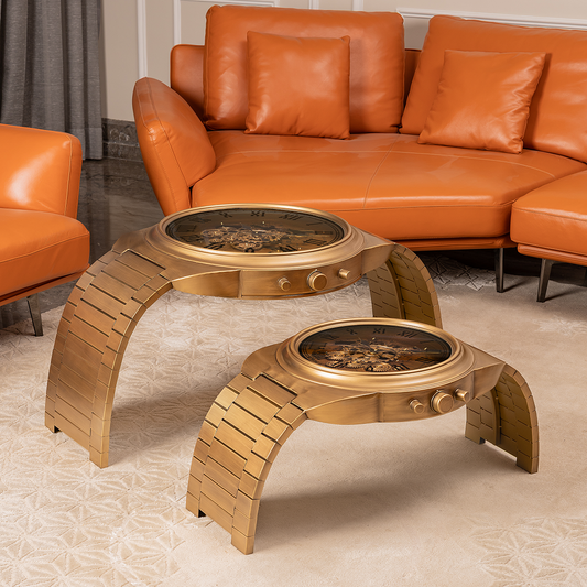 Balanced Home Time Tea Table Clock With Moving Gear Mechanism (Steel Body) - Set of 2