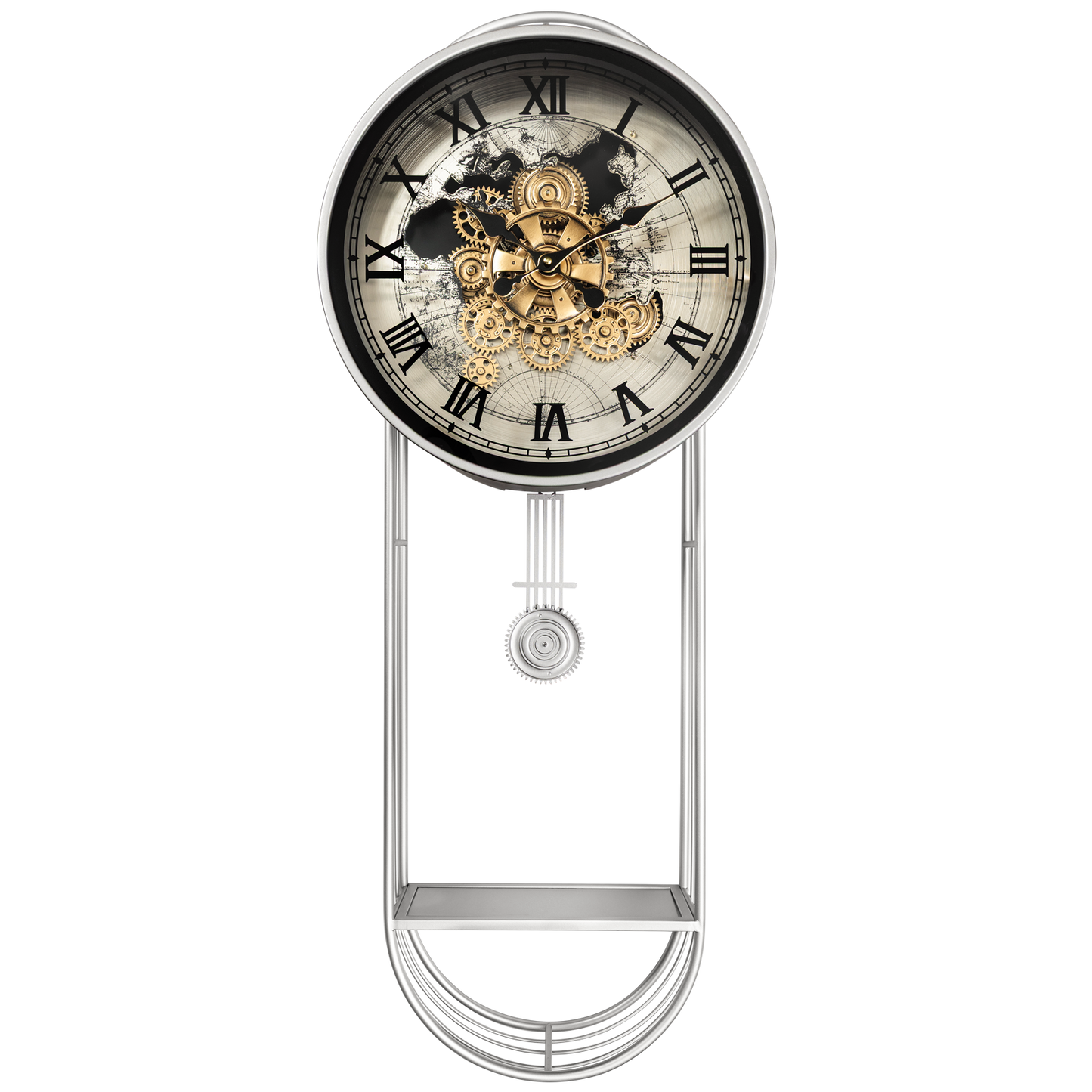Phantom Dial Designer Pendulum Clock With Moving Gear Mechanism (Steel Body)