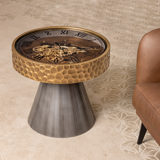 Golden Hour Tea Table Clock With Moving Gear Mechanism (Steel Body)