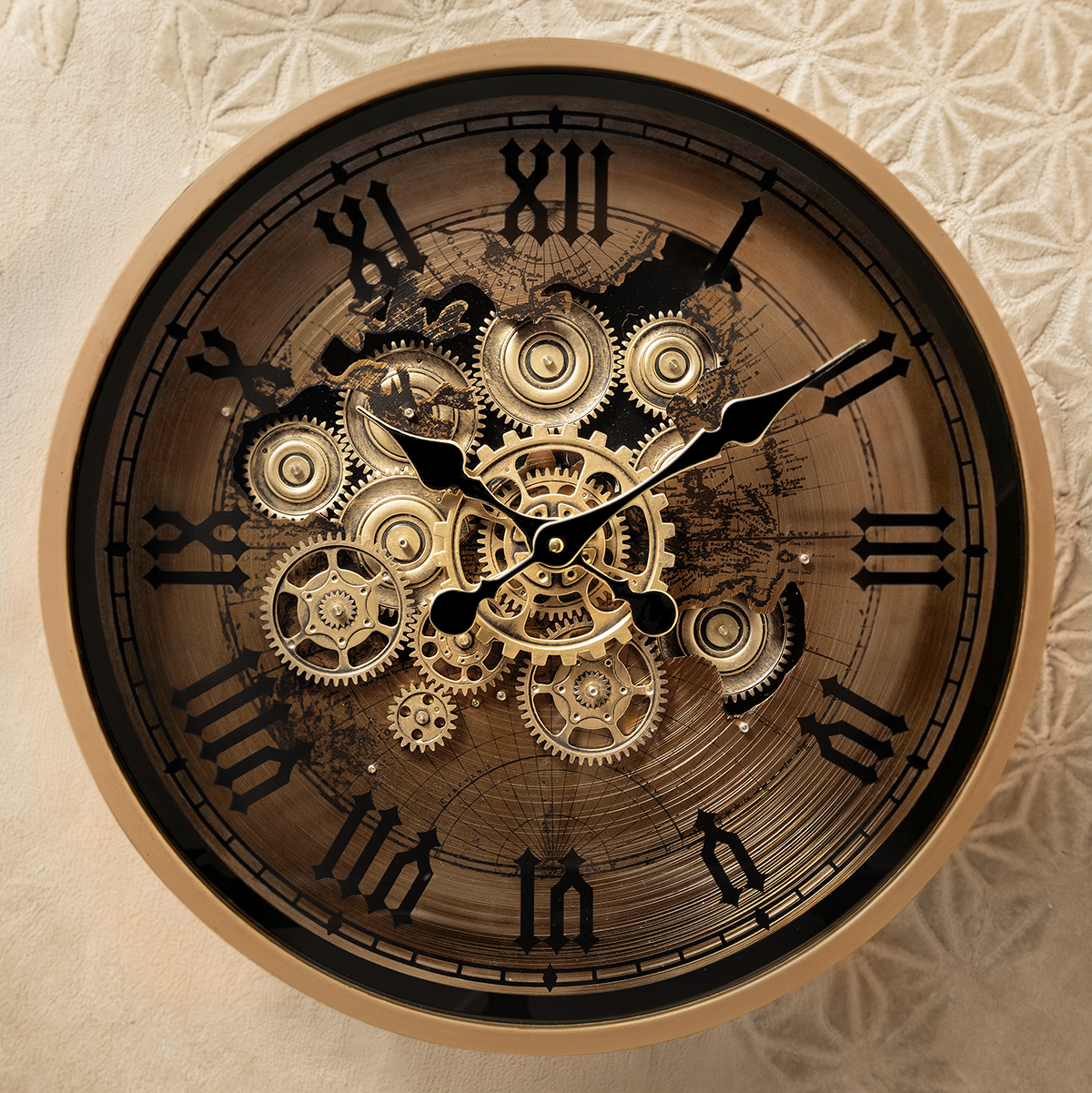 Golden Hour Tea Table Clock With Moving Gear Mechanism (Steel Body)