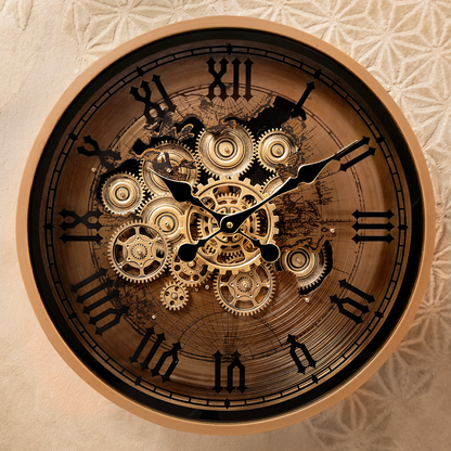 Golden Hour Tea Table Clock With Moving Gear Mechanism (Steel Body)