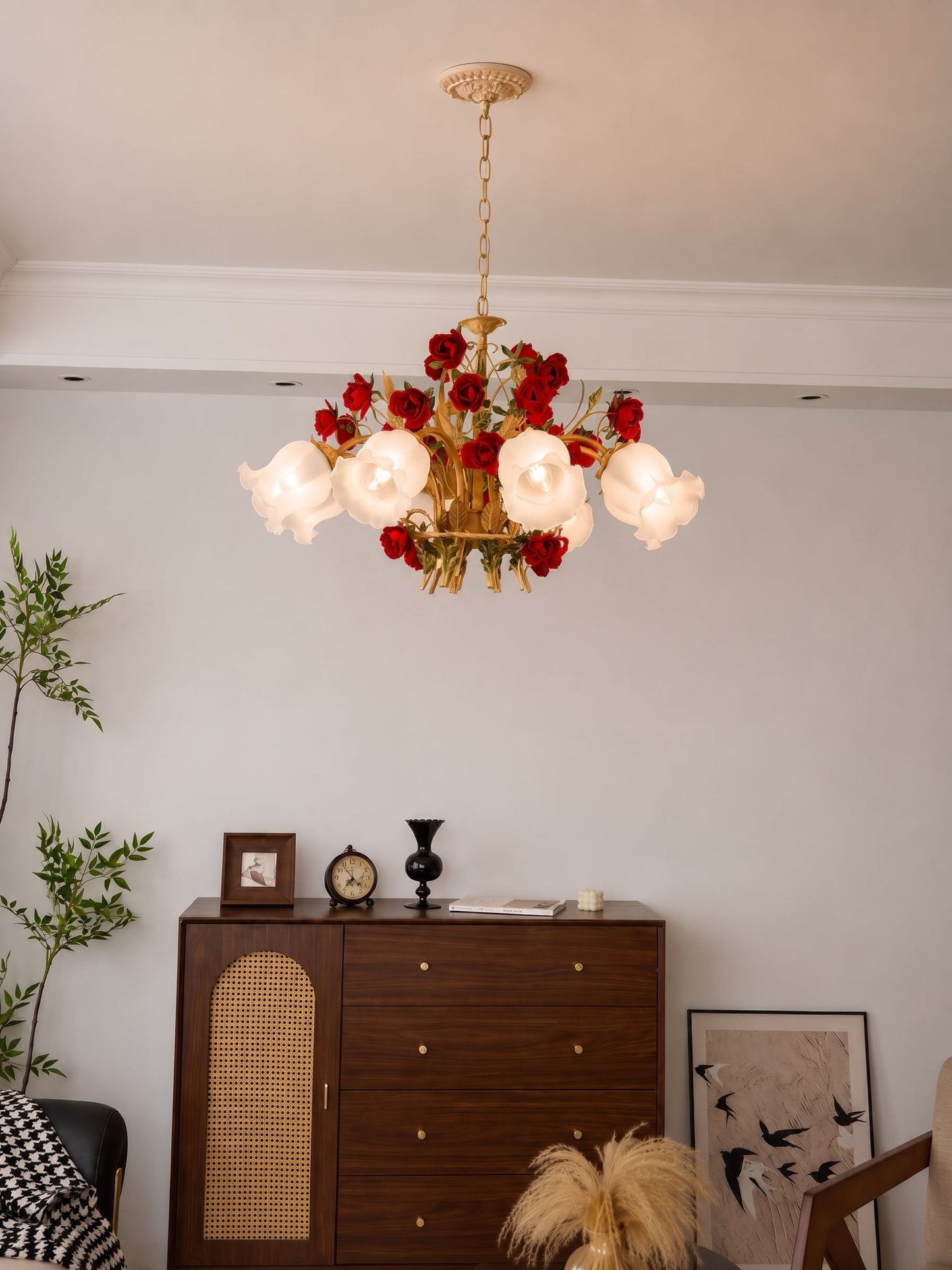 Crimson Rose French Floral Chandelier