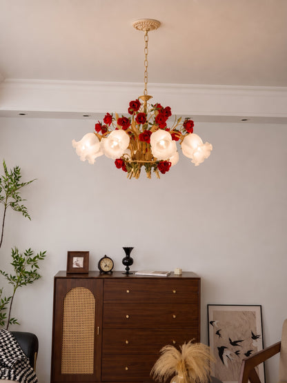 Crimson Rose French Floral Chandelier