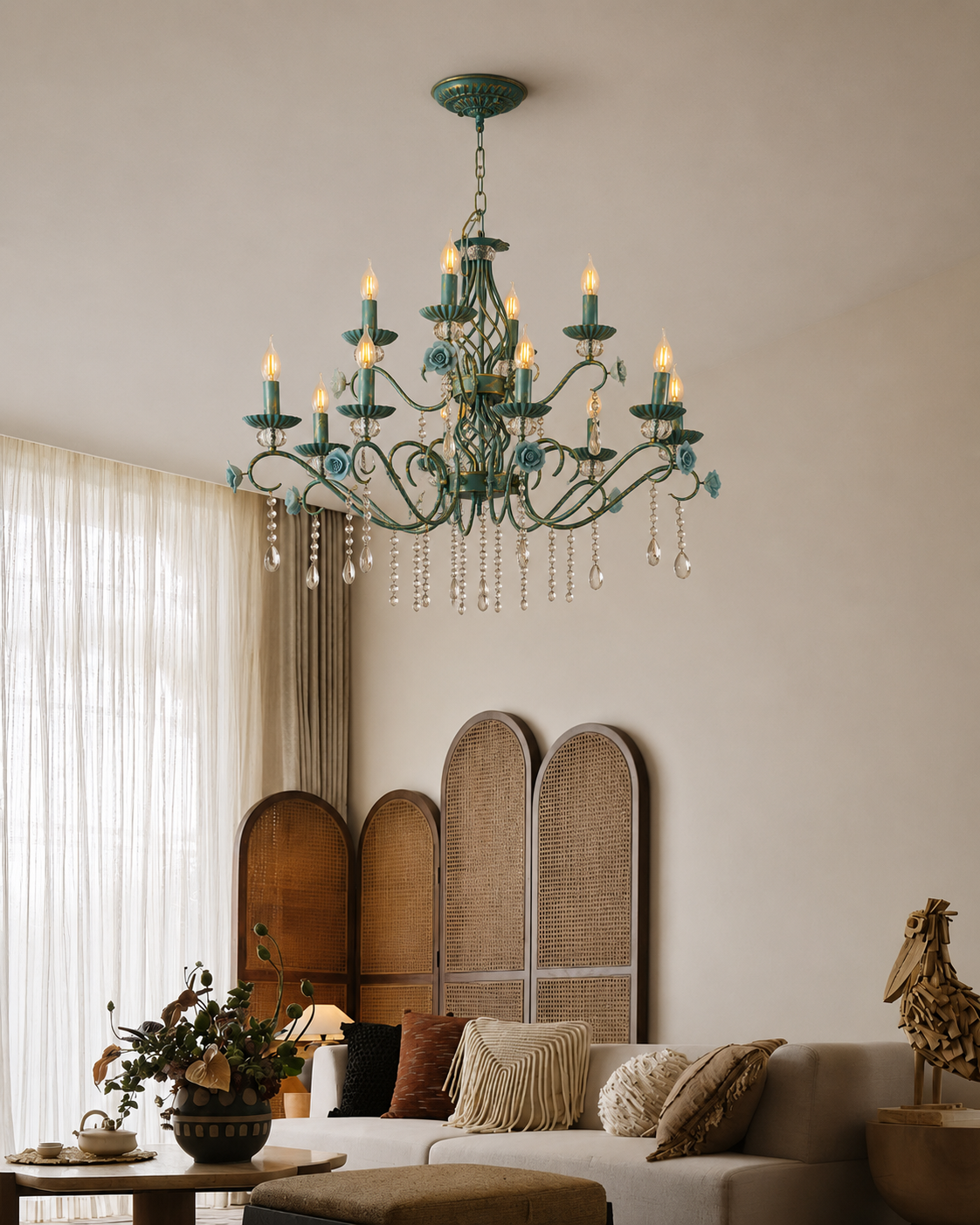 Blue Rose Elegance French Floral Chandelier