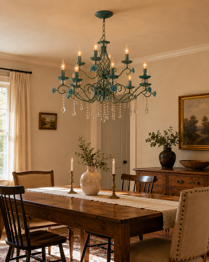 Blue Rose Elegance French Floral Chandelier