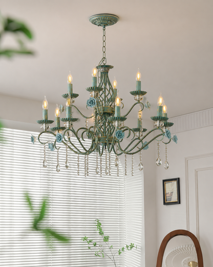Blue Rose Elegance French Floral Chandelier