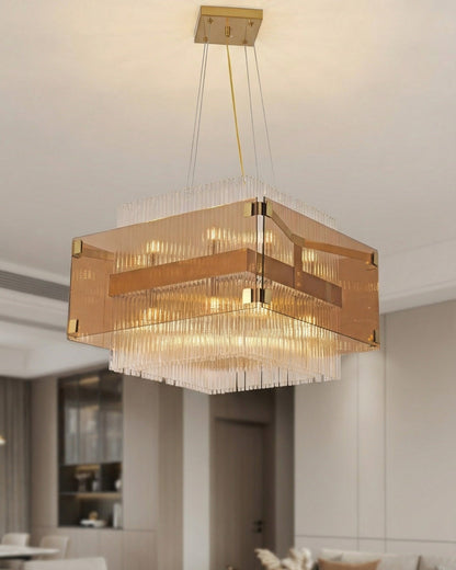 Gold Glass Box Chandelier