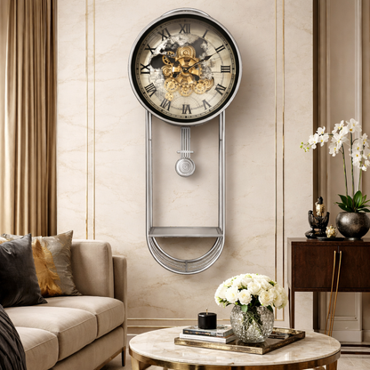 Phantom Dial Designer Pendulum Clock With Moving Gear Mechanism (Steel Body)
