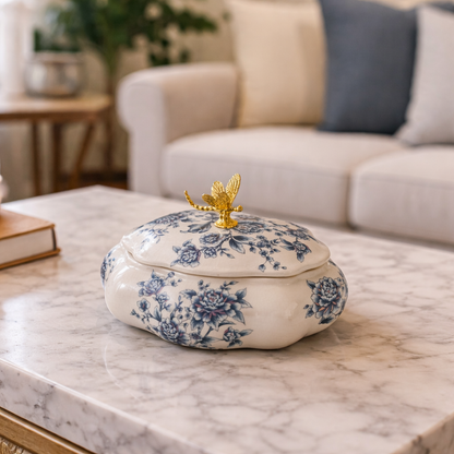 Golden Butterfly Blossom Jar & Showpiece & Item for Home Decoration - Blue