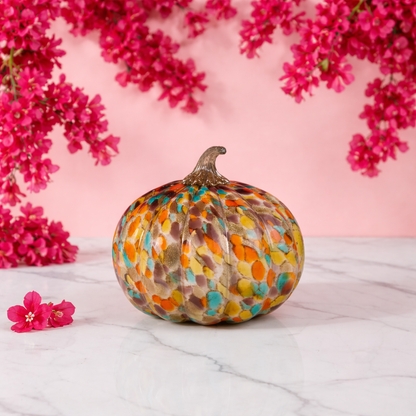 Harvest Glow Handblown Glass Pumpkin Decorative showpiece - Small