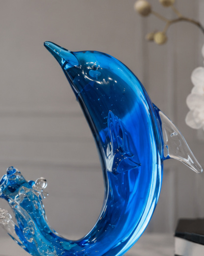 Ocean Dolphin Decorative Glass Figurine - Blue