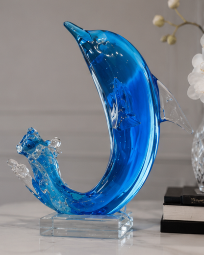 Ocean Dolphin Decorative Glass Figurine - Blue
