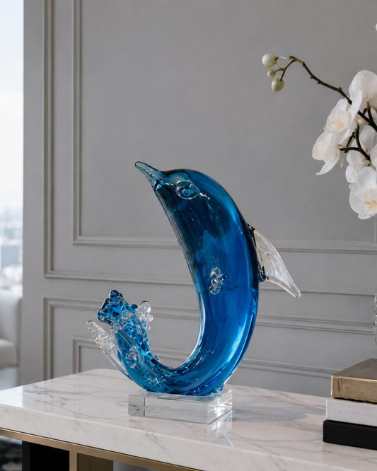 Ocean Dolphin Decorative Glass Figurine - Blue