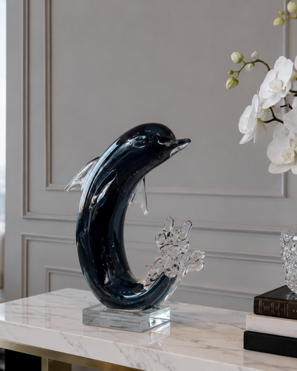 Ocean Dolphin Decorative Glass Figurine - Blue