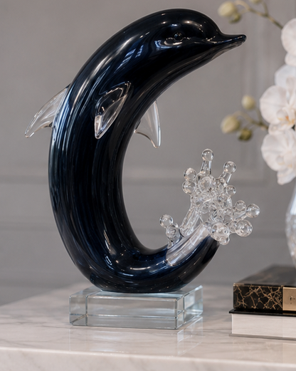 Ocean Dolphin Decorative Glass Figurine - Blue