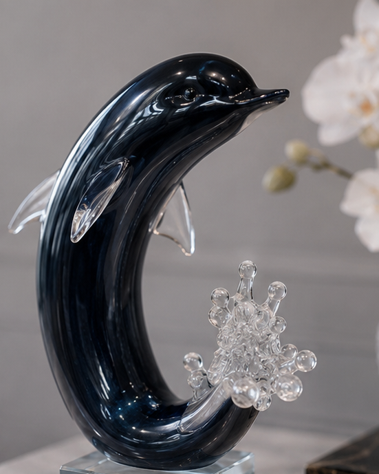 Ocean Dolphin Decorative Glass Figurine - Blue