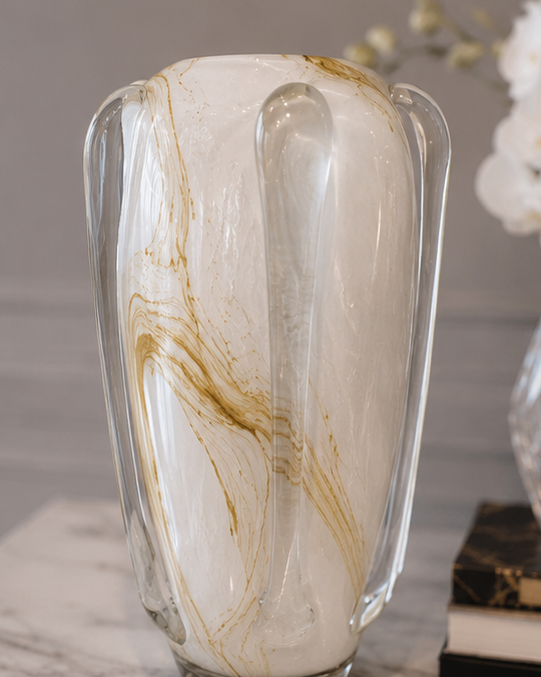Golden Marble Art Glass Vase - Large