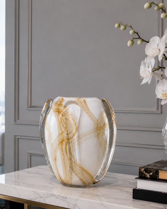 Golden Marble Art Glass Vase - Medium