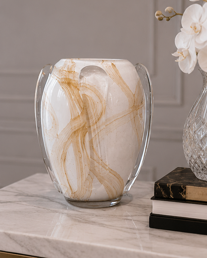 Golden Marble Art Glass Vase - Medium