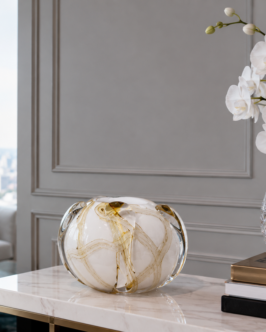 Golden Marble Art Glass Vase - Large