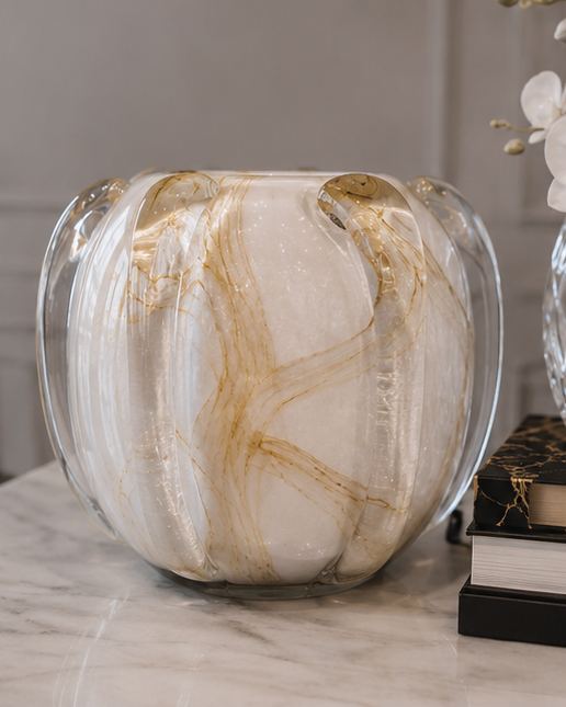 Golden Marble Art Glass Vase - Large