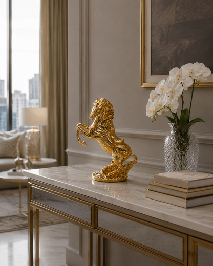 Royal Majesty Golden Rearing Horse Sculpture
