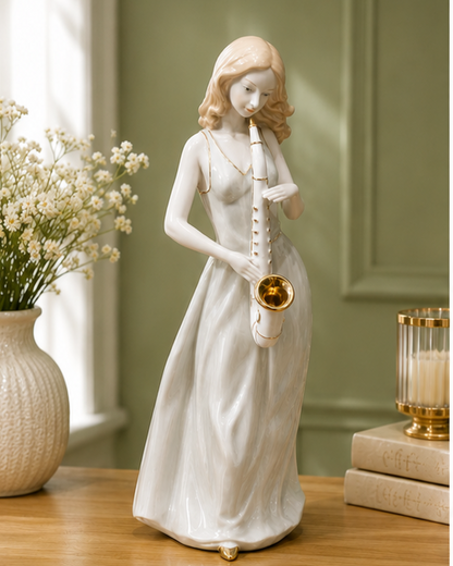 Saxophone Victorian Lady - Fine Porcelain Figurine