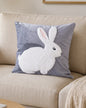 Rabbit Embroidery Cushion Cover - Grey