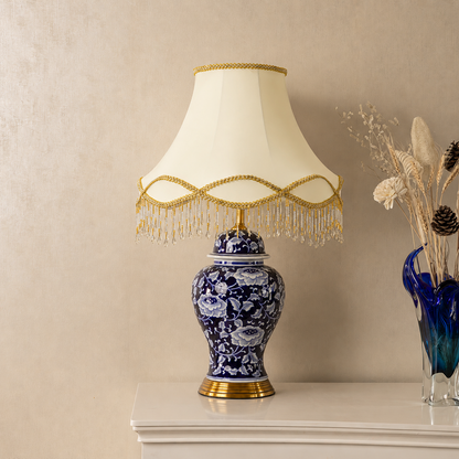 Velvet Indigo Designer Table Lamps for Living Room (Victorian Shade)