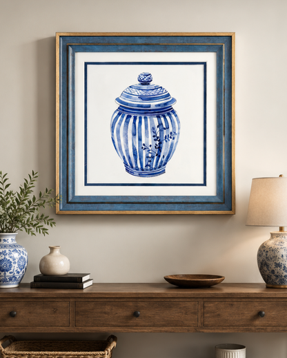 Blue & White Framed Wall art - 12"x12"