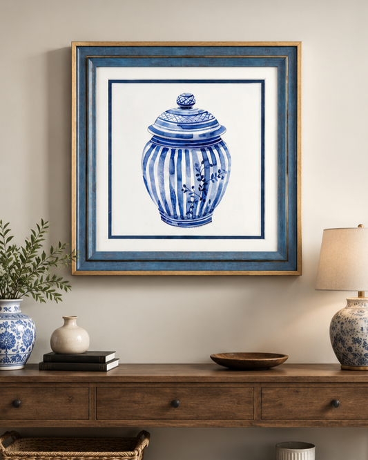 Blue & White Framed Wall art - 12"x12"