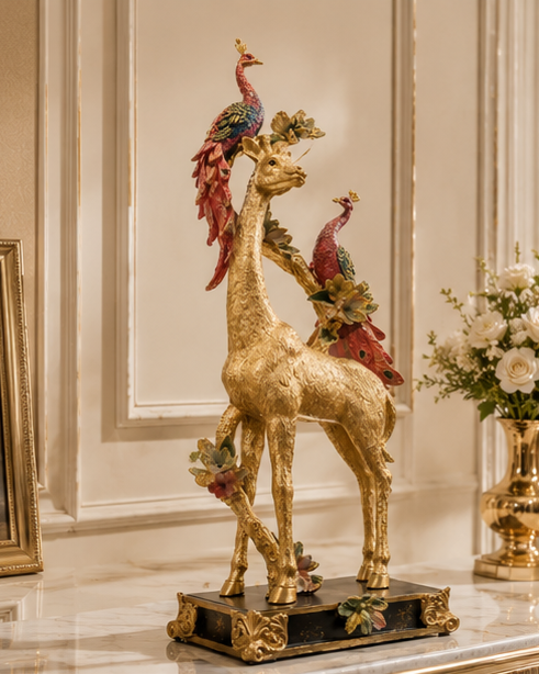 Regal Giraffe & Peacock Decorative Figurine