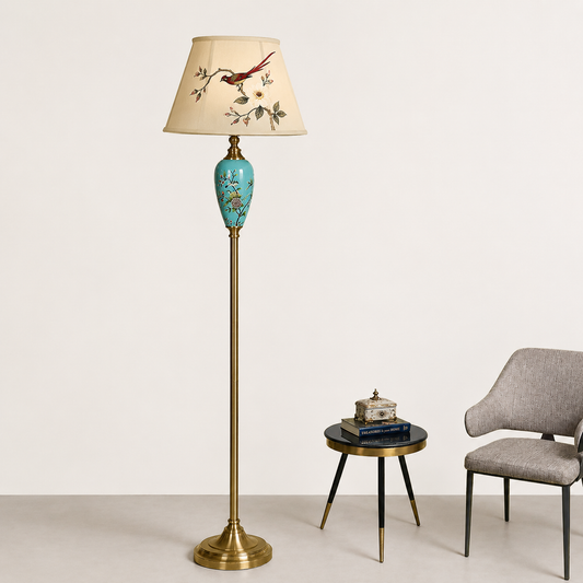 Alabama Floral Base Tall Floor Lamp (Bird Shade)