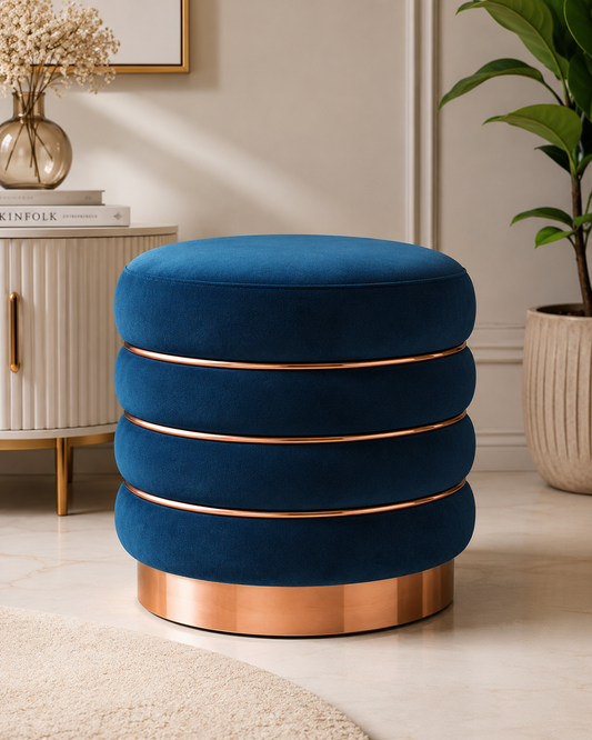Royal Azure Velvet Ottoman Stool