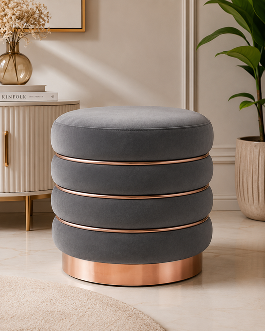 Graphite Luxe Velvet Ottoman Stool