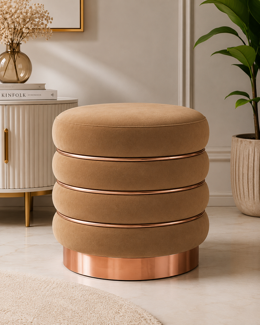 Caramel Luxe Velvet Ottoman Stool