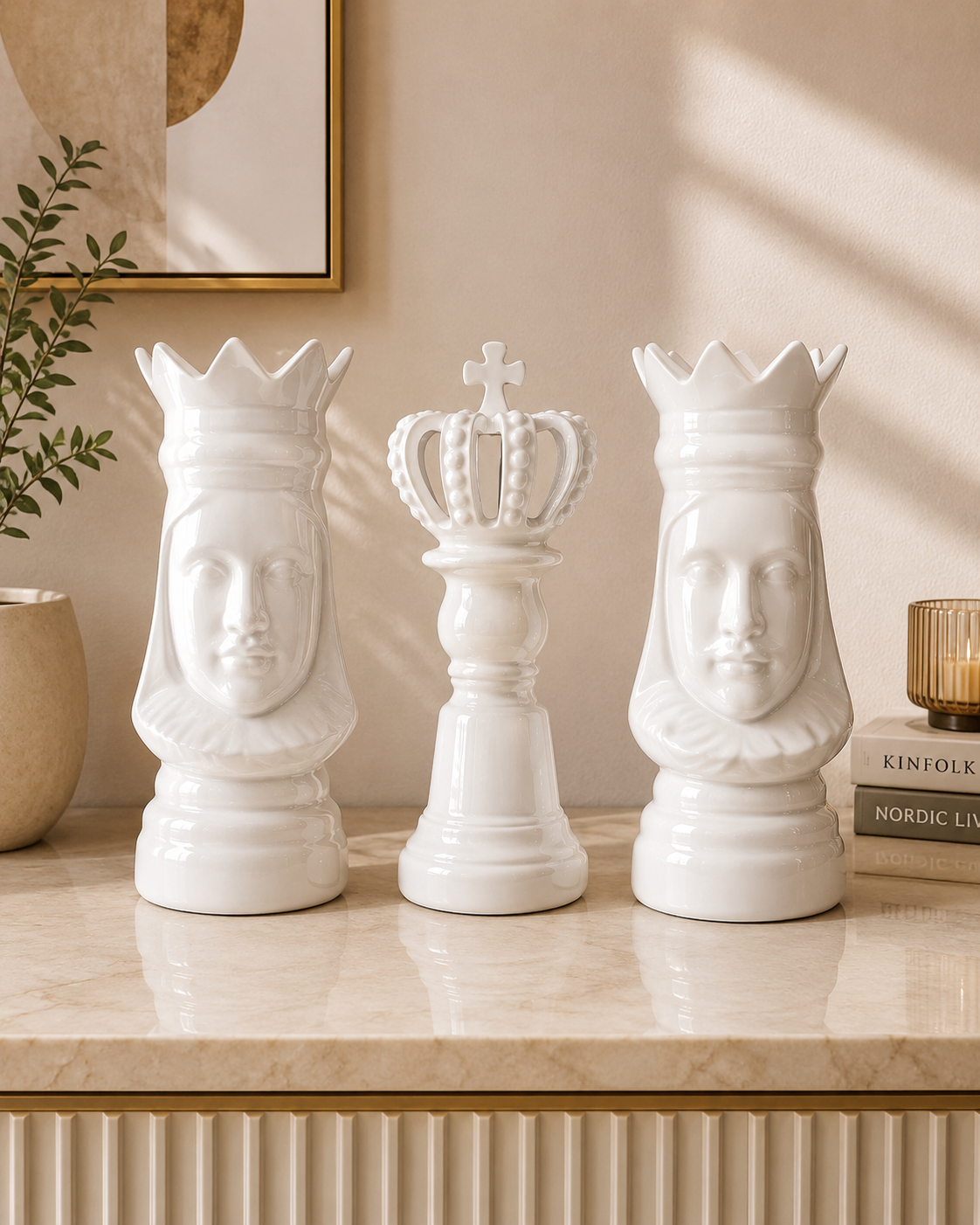 Decorative Royal Chess pieces - Set Of 3 (White)