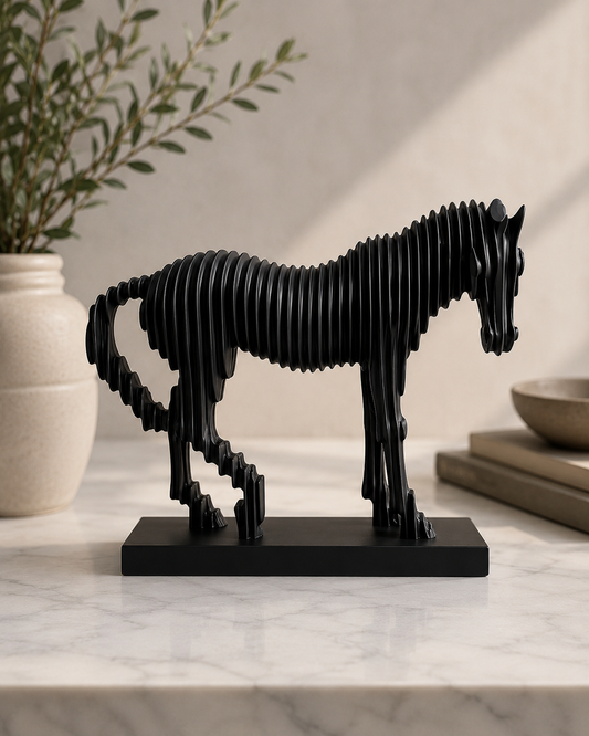 Modern Geometric Decorative Horse Sculpture - Black