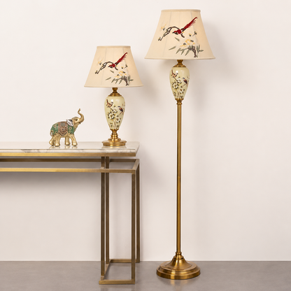 Fiesta Marble Effect Base Decorative Ceramic Floor Lamp & Table Lamp - Combo (Bird Shade)