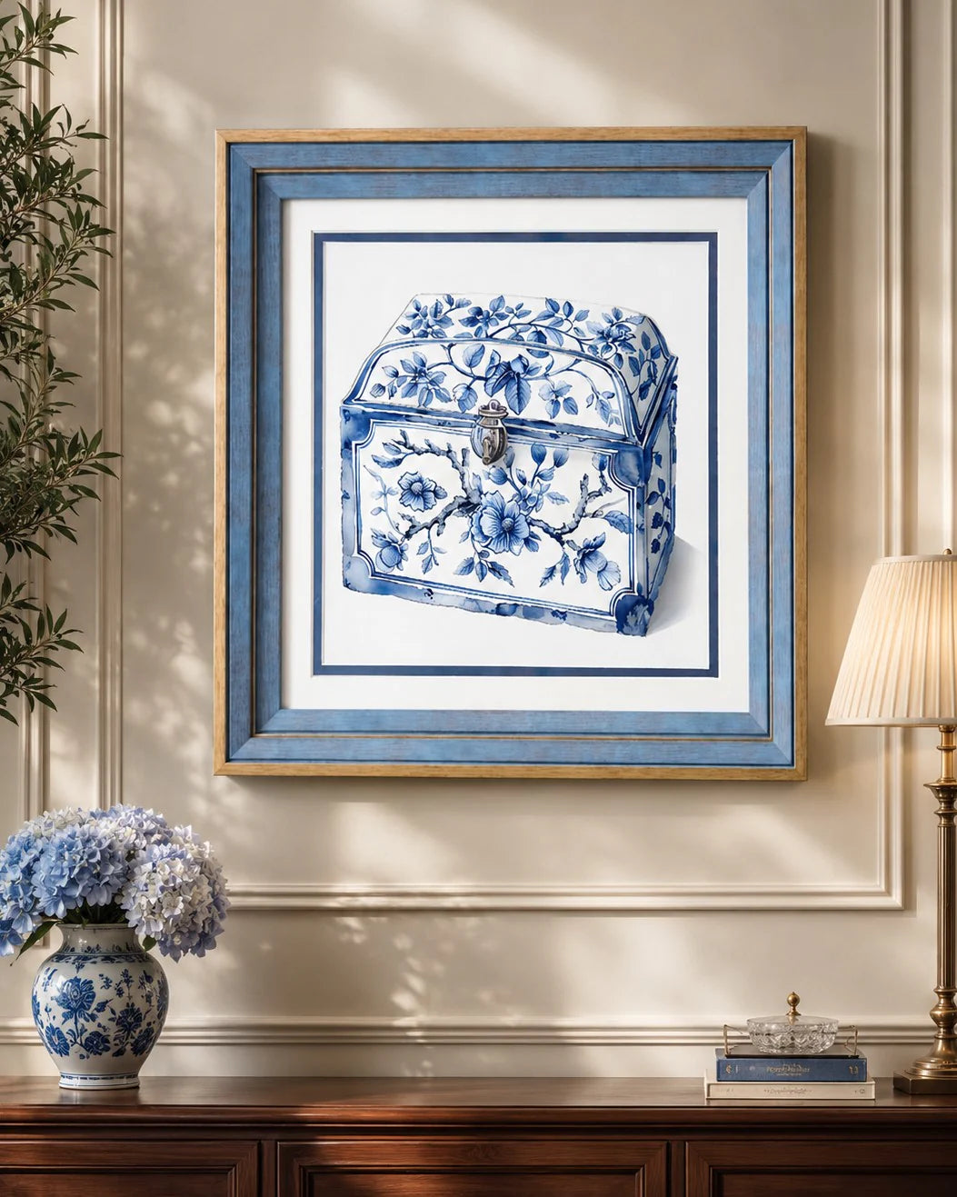 Blue & White Framed Wall art - 12"x12"