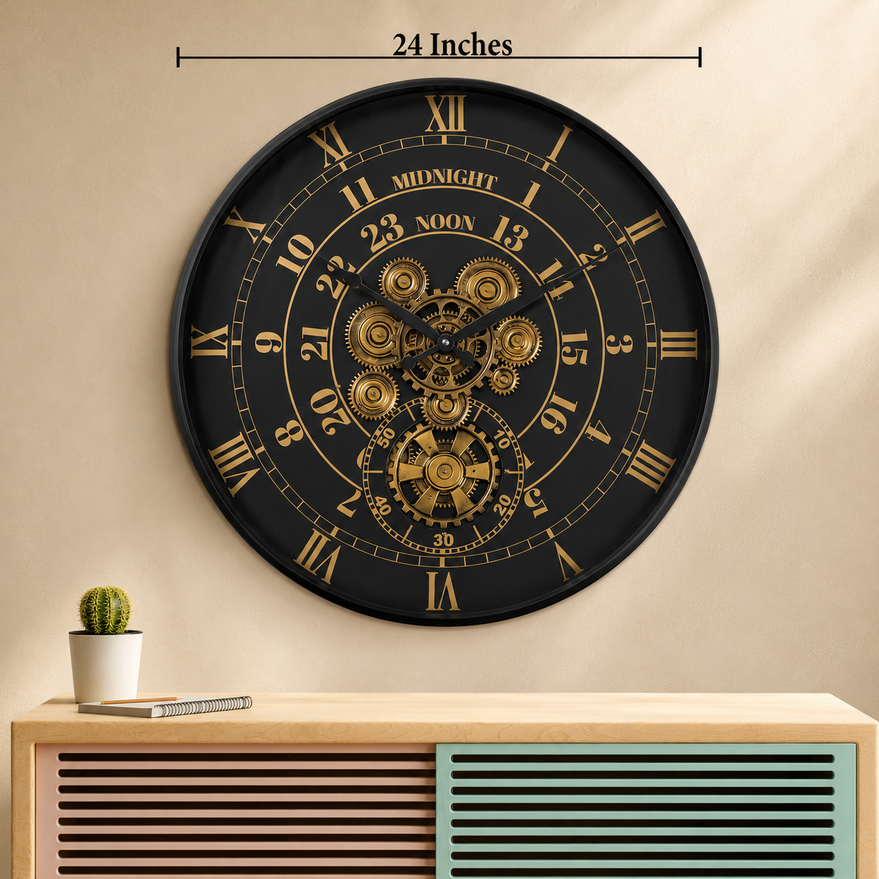 Mystic Motion Luxury Designer Watches Wall Clock For Living Room With Moving Gear Mechanism Buy Wall Clock Online - Big (Black) (Steel Body)